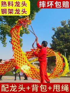 龙彩带健身广场舞手甩龙中老年人耍龙头道具运动表演中国龙绸带舞
