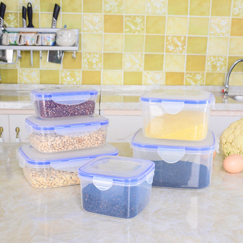 密封带扣保鲜盒 塑料冰箱储物盒 方形大食物盒全新料PP透明