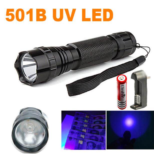 501B 强光手电 LED紫光验钞 UV395 UV荧光剂检测灯 铝合金手电筒