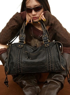 JW stylish 复古废土手提包托特包做旧擦色大容量包包柔软机车包