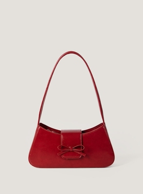 JW stylish 红色法棍包女温柔腋下包单肩包时尚pu皮蝴蝶结小包包