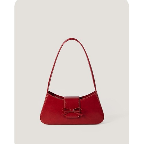 JW stylish 红色法棍包女温柔腋下包单肩包时尚pu皮蝴蝶结小包包