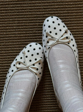 JW stylish 马毛蝴蝶结毛绒白色波点鞋女 内增高玛丽珍鞋浅口单鞋