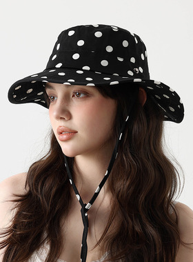 JW stylish 弗拉明戈复古三色波点帽 大帽檐渔夫帽夏季防晒遮阳帽