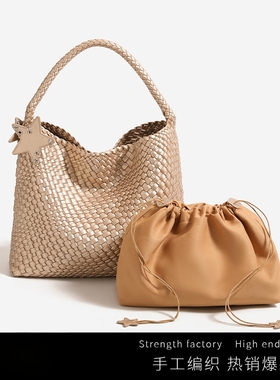 JW stylish 复古编织子母托特包包女 时尚大容量手提包通勤腋下包