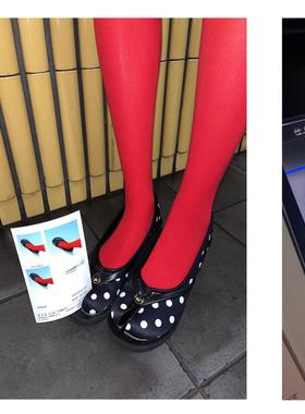 JW stylish 复古黑白波点鞋女 厚底分趾鞋夏季坡跟单鞋马蹄鞋子