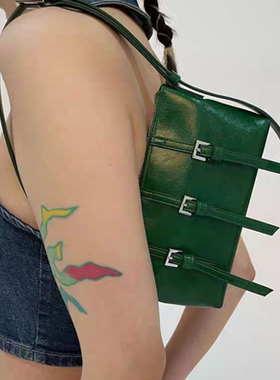 JW stylish 复古绿色小方包包女 小众ins百搭腋下包单肩包斜挎包