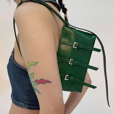 JW stylish 复古绿色小方包包女 小众ins百搭腋下包单肩包斜挎包