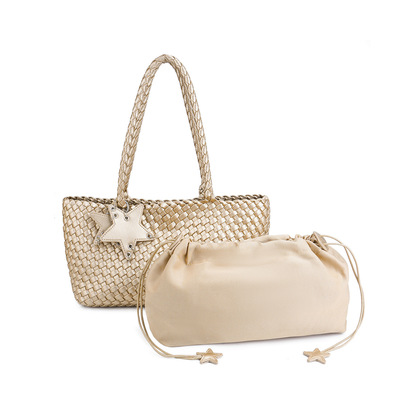 JW stylish 星星手工编织水桶包包女时尚大容量通勤手提包托特包