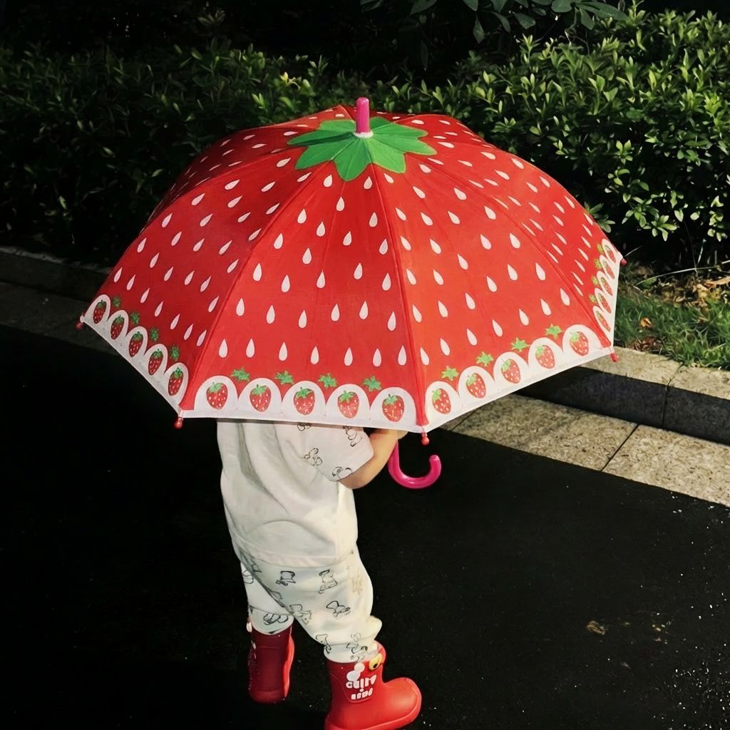 草莓儿童雨伞晴雨伞小学生上学自动伞室外长柄伞幼儿园小巧便携