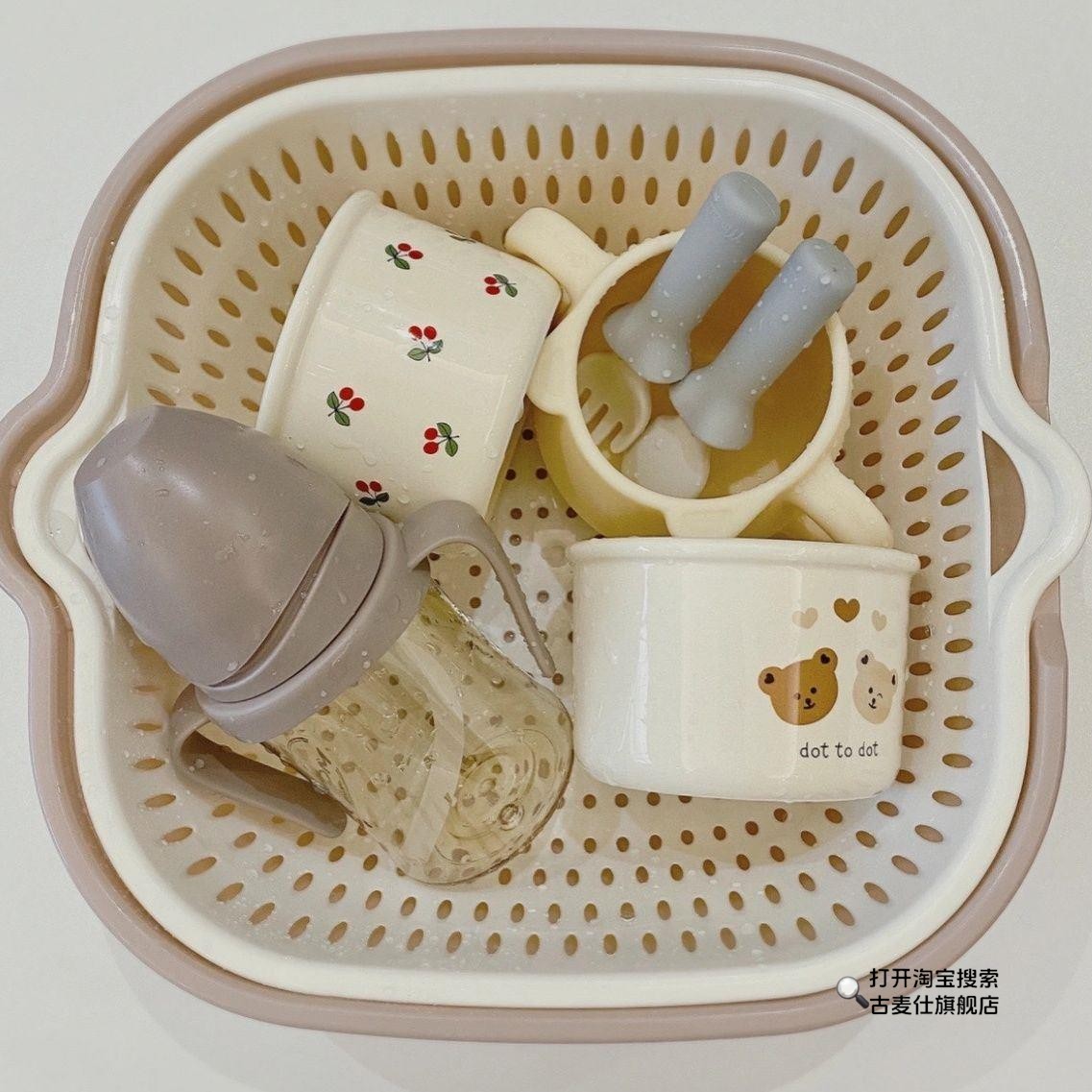 婴儿洗奶瓶专用盆家用消毒沥水篮方形洗菜洗水果盘洗菜篮餐具收纳