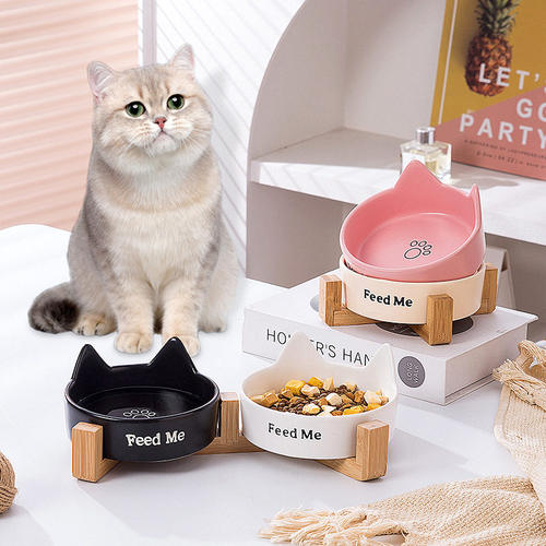猫碗陶瓷高脚猫耳猫食盆不易打翻粮水一体猫咪用品