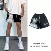 短裤 男潮牌复古水印速干篮球裤 宽松休闲跑步训练夏季 美式 三四分裤