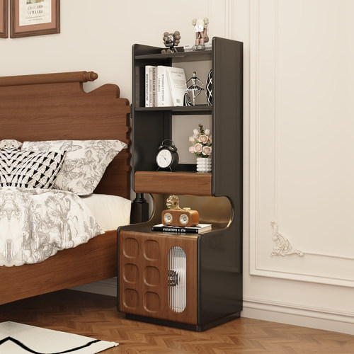 墨乔中古风床头柜书架一体保险柜