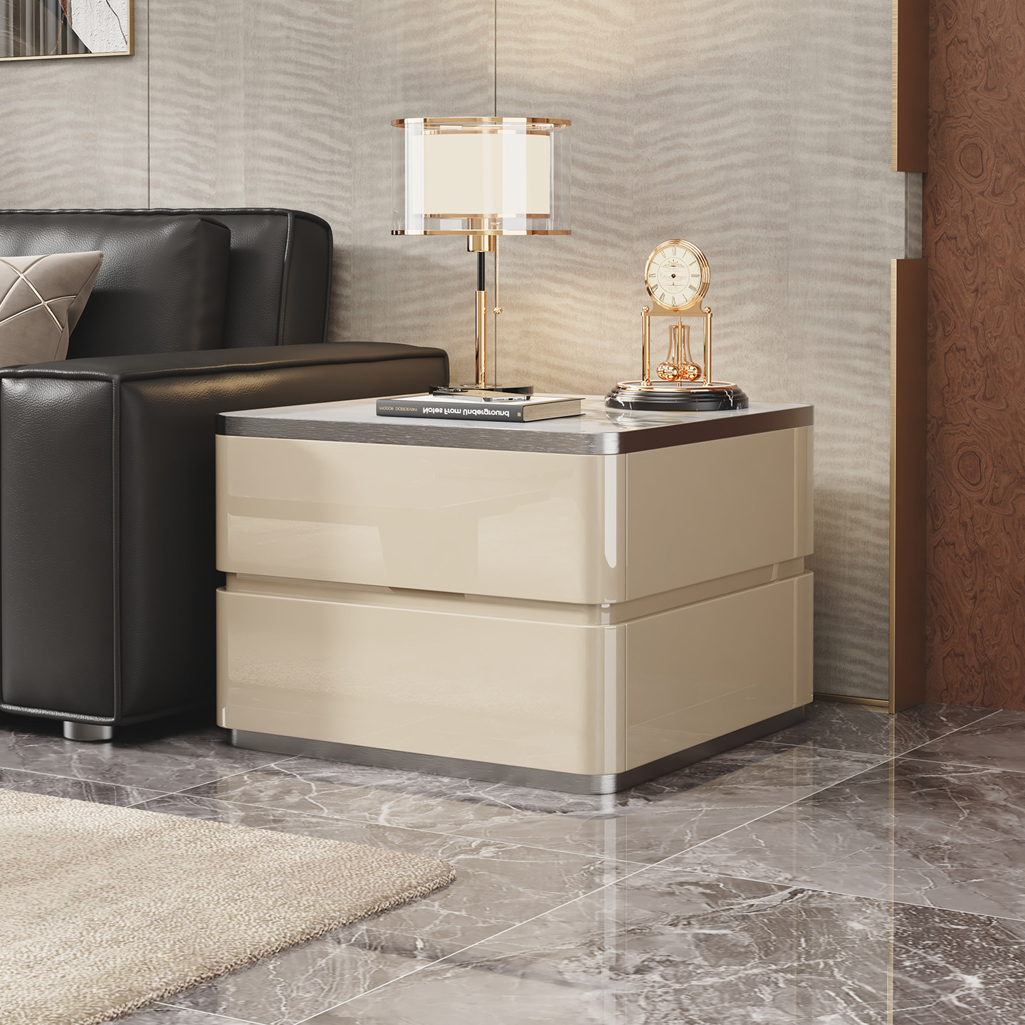 意式边几轻奢高级感可移动沙发侧边柜客厅茶几岩板60x60小方桌