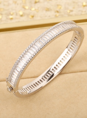 名媛方钻手镯】高定满钻925纯银婚礼手环女白富美千金网红明星款