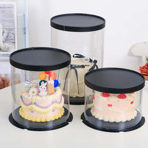 黑色透明圆形蛋糕盒子单双层加高