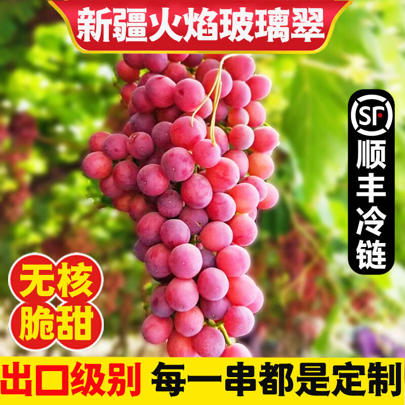 顺丰冷链 新疆吐鲁番火焰山无核玻璃脆翠无籽红提葡萄新鲜水果