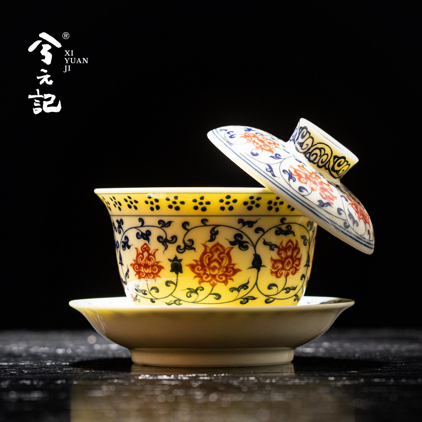 青花釉里红三才盖碗茶杯陶瓷缠枝莲单个高档带盖子泡茶碗功夫茶具