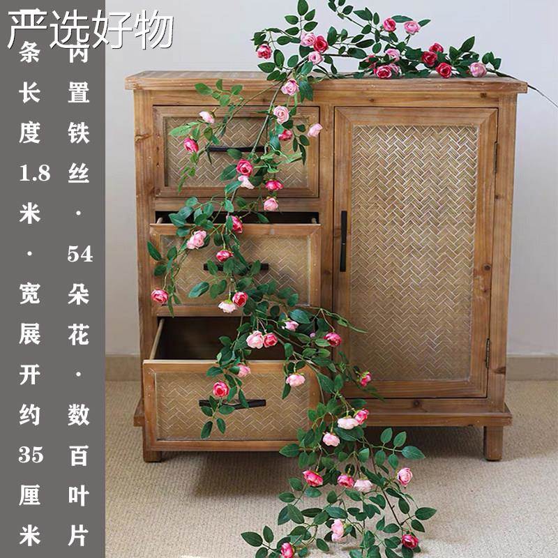 【全国包邮】真玫瑰花藤彷空调管道缠装饰遮挡假绕绢花绿植藤蔓悬