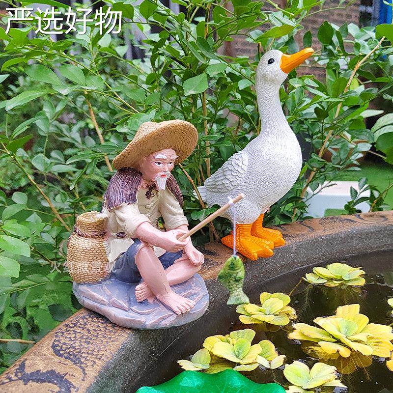 【全国包邮】迷你彷庭鸭子钓鱼真翁摆水件装饰吸鸭花园院鱼池古法