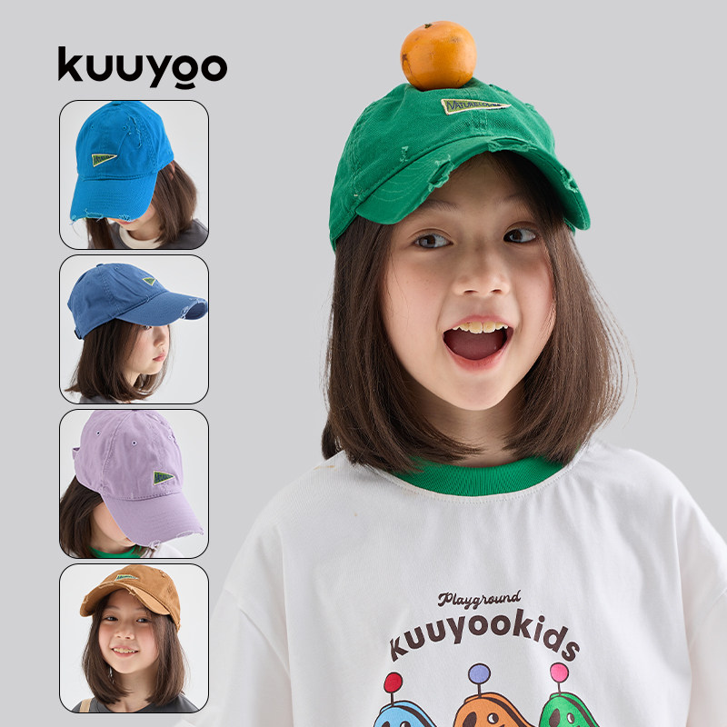 KUUYOO儿童自然爱好者做旧棒球帽夏天鸭舌帽防晒帽男女童帽子夏