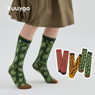 KUUYOO森林花纹系列儿童中筒袜春秋款 穿搭 男女童柔软舒适袜子个性