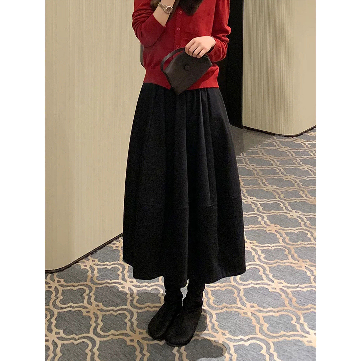 黑色花苞半身裙女2026春