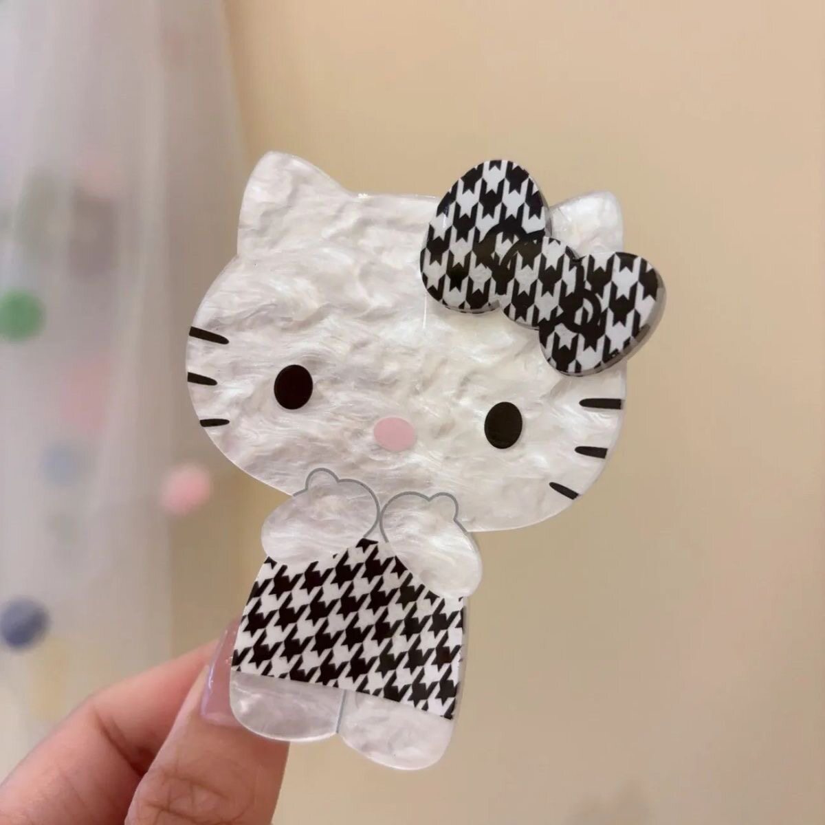 HelloKitty黑皮可爱醋酸头饰女kt猫鲨鱼发夹y2k发夹发饰kitty发卡