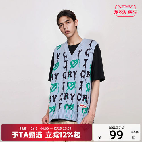 CANOTWAIT字母LOGO流苏毛衣背心