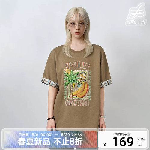 陈伟霆T恤舒适SMILEY联名珠片绣可翻袖印花夏季短袖T恤柔软亲肤