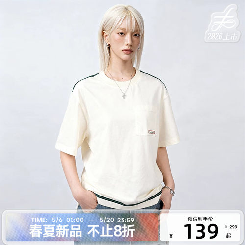 陈伟霆同款短袖CANOTWAIT_彩色织带圆领短袖T恤春夏户外圆领休闲