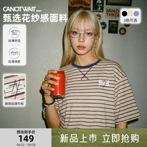 陈伟霆短袖CANOTWAIT_美式复古撞色条纹短袖T恤夏季宽松轻薄休闲