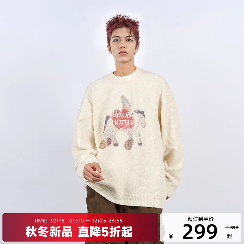 陈伟霆CANOTWAIT梦游童话小马印花套头毛衣秋冬季圆领针织男