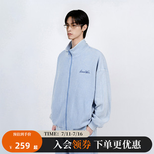 陈伟霆同款CANOTWAIT_水洗做旧华夫格拉链外套休闲长裤刺绣套装