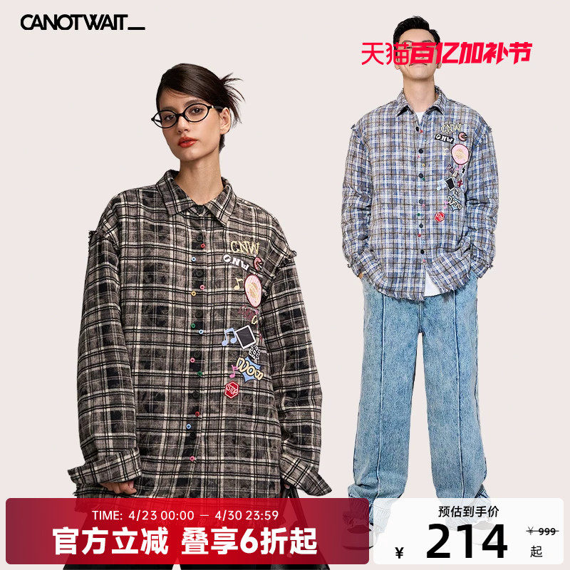 陈伟霆CANOTWAIT格纹棉服加厚男女外套秋冬衬衫宽松保暖情侣休闲