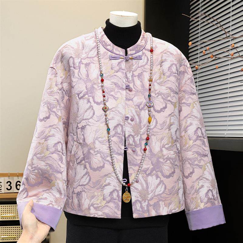 新中式妈妈春装休闲外套时尚中年巨好看圆领上衣服中老年女装开衫