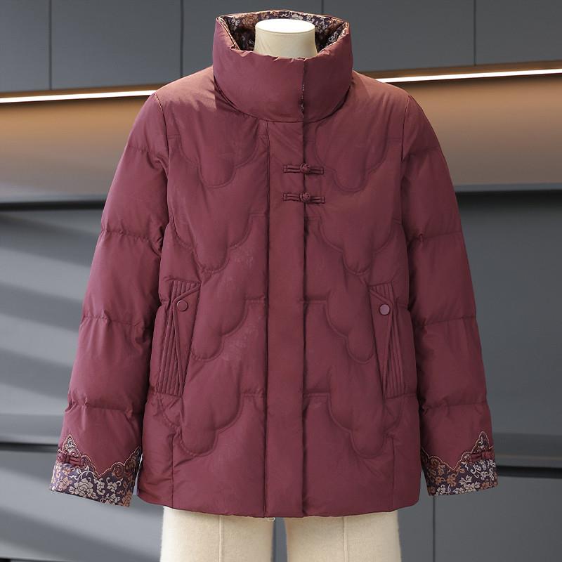 妈妈冬装加绒棉服洋气提花