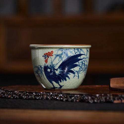老陶泥柴窑手绘青花复古主人杯