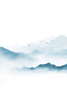中国风白色渐变山水画玻璃贴