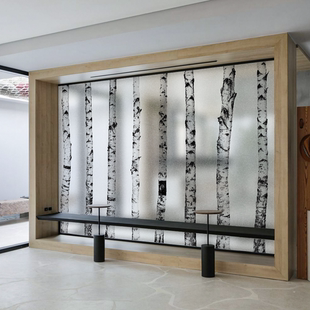 森系风景静电磨砂玻璃贴纸装饰森林实景艺术办公室推拉门贴膜防窥