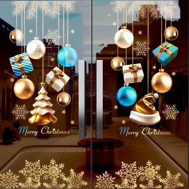 圣诞节装饰静电贴店铺橱窗圣诞气球创意贴纸氛围场景布置玻璃门贴