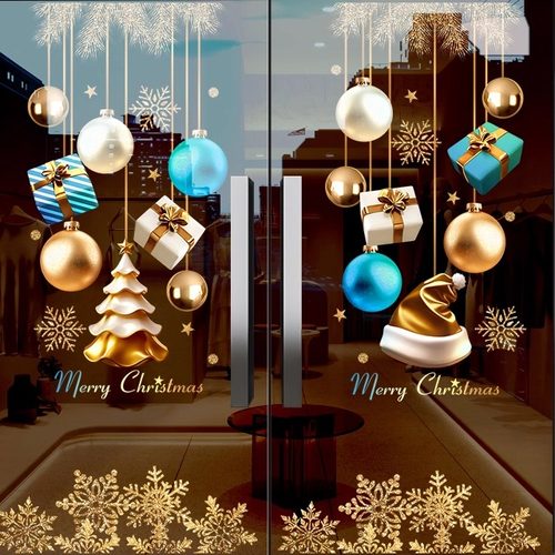 圣诞节玻璃门贴纸双面同色静电贴