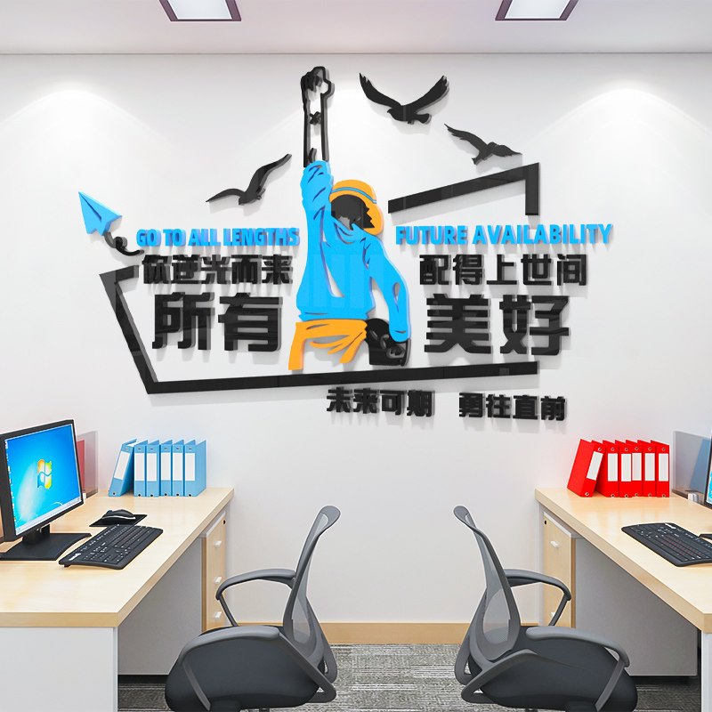 办公室墙面装饰布置公司文化背景墙贴纸优秀员工墙壁未来可期创意