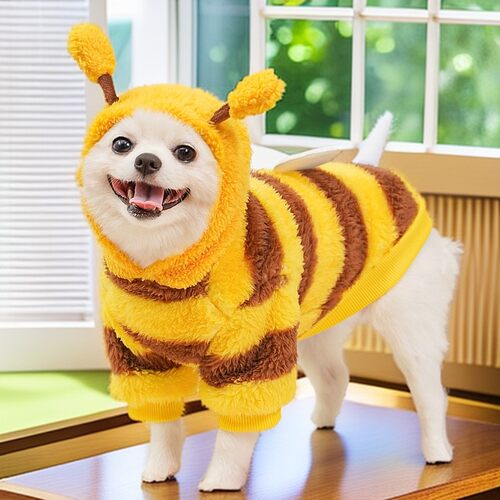 狗狗衣服猫咪宠物衣服秋冬宠物用品四脚衣可牵引蜜蜂绒衣泰迪比熊