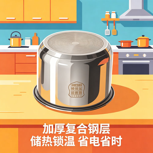加厚304不锈钢无涂层电饭煲内胆