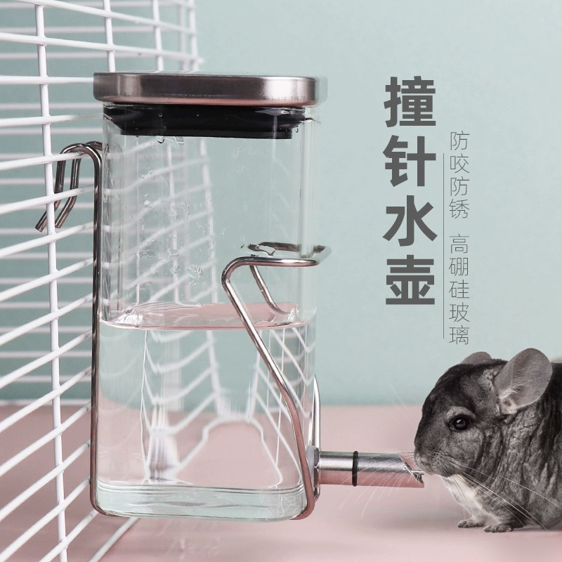 龙猫撞针水壶宠物鹦鹉仓鼠喝水壶花枝松鼠防咬玻璃喂水器静音水壶