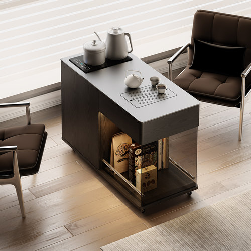 304不锈钢上下水茶水边柜带彩灯