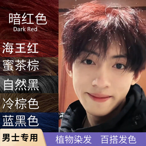 暗红色染发膏学生党树莓红植物免漂阳光下显色男士专用自己在家染