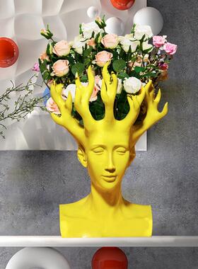 树脂现代简约人物装饰品家居电视柜样板房桌面美插花艺术花瓶礼品